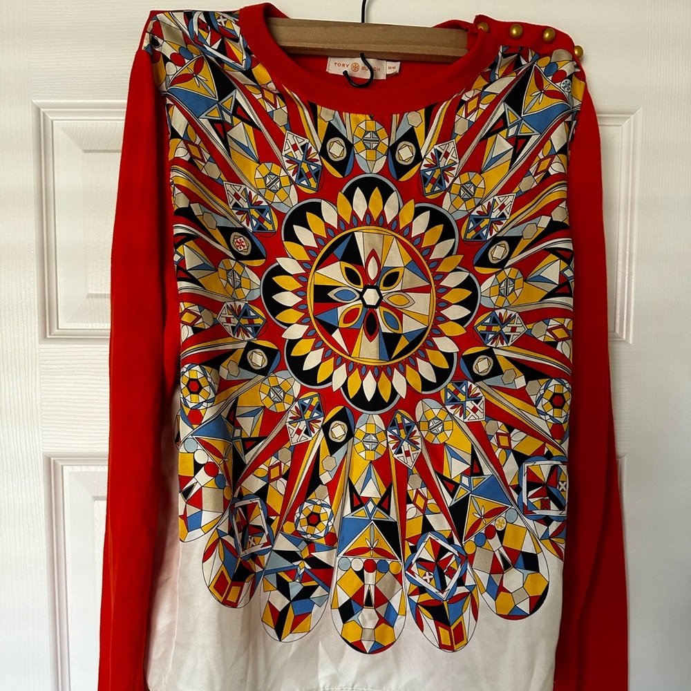 Silk Panel Tory Burch Sweater - Medium